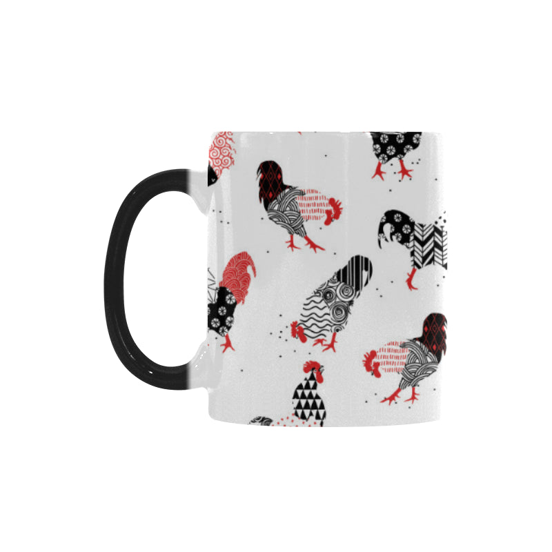 Cool rooster chicken cock floral ornament backgrou Morphing Mug Heat Changing Mug
