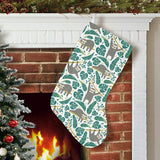 Cute sloths tropical palm leaves white background Christmas Stocking