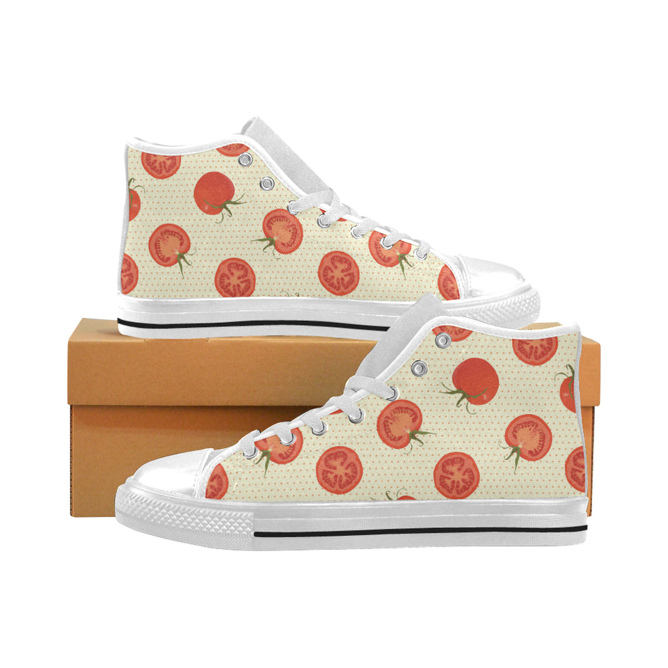 Tomato dot background Men's High Top Canvas Shoes White