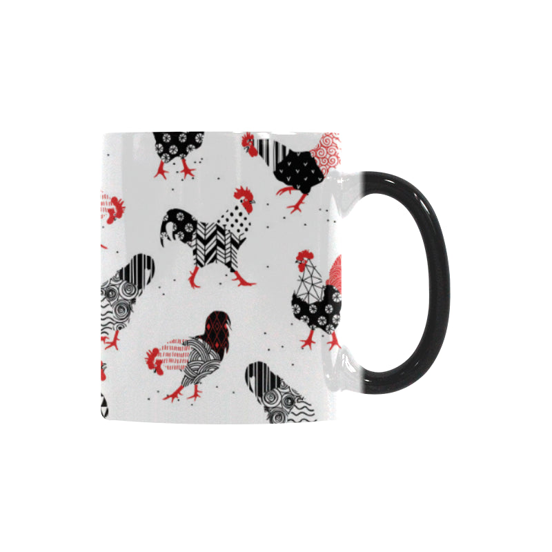 Cool rooster chicken cock floral ornament backgrou Morphing Mug Heat Changing Mug
