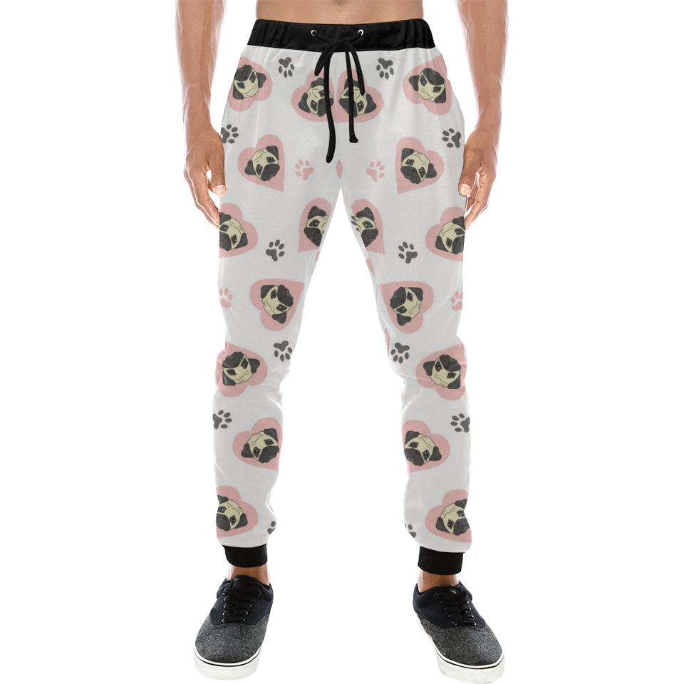 Cute pugs pink heart paw pattern Unisex Casual Sweatpants