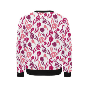 pink sketch tulip pattern Men's Crew Neck Sweatshirt
