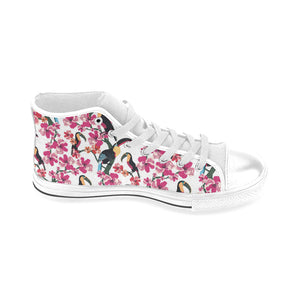 Toucan flower design pattern Men's High Top Canvas Shoes White