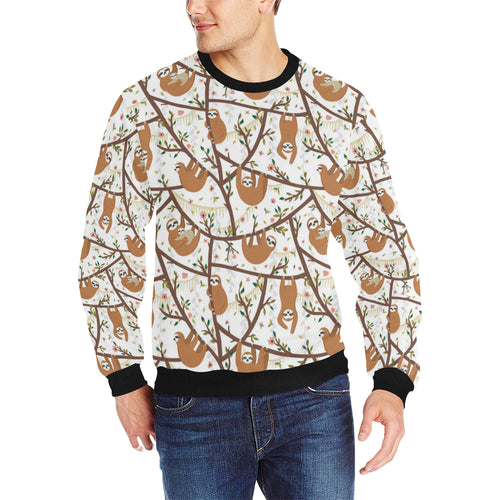 Sloths hanging on the tree pattern Men's Crew Neck Sweatshirt