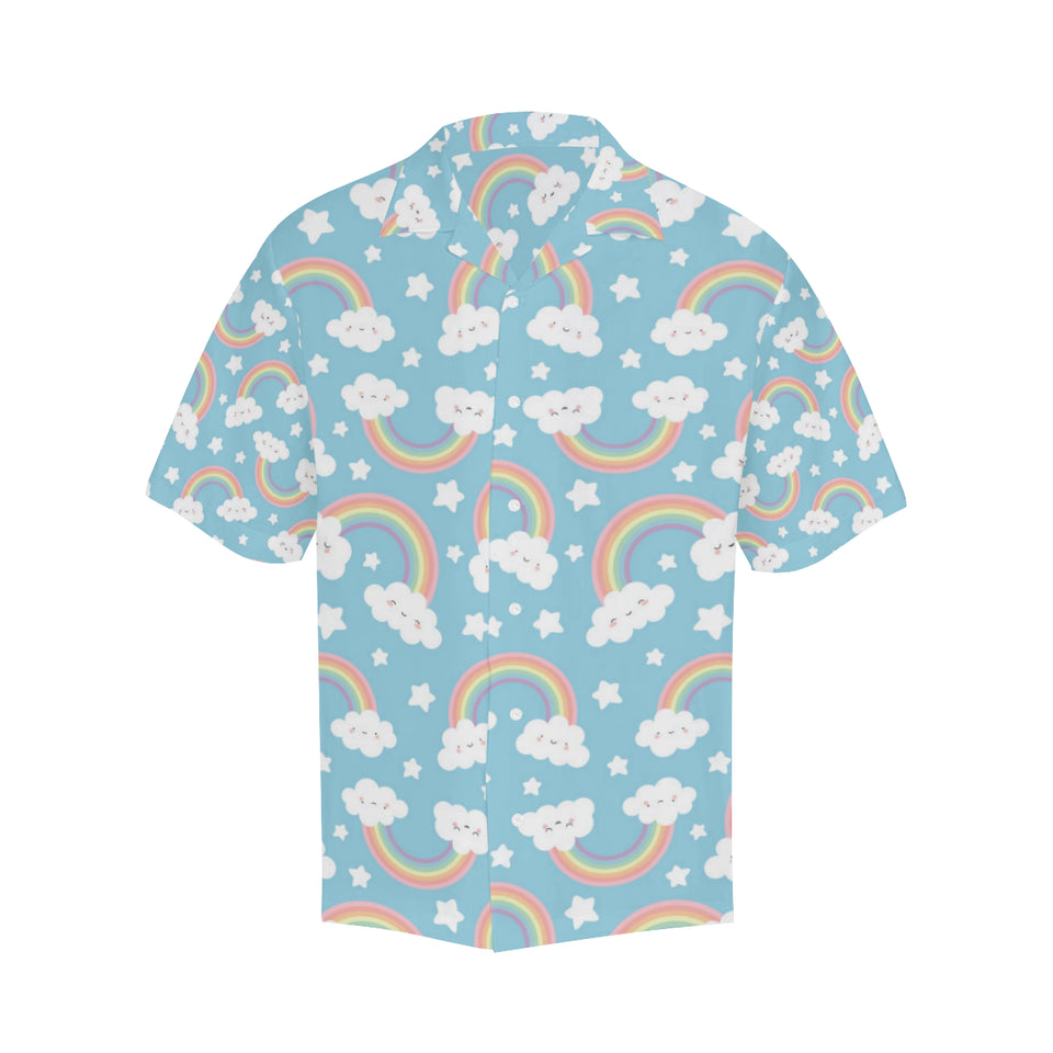 Cute rainbow clound star pattern blue background Men's All Over Print Hawaiian Shirt
