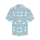 Cute rainbow clound star pattern blue background Men's All Over Print Hawaiian Shirt