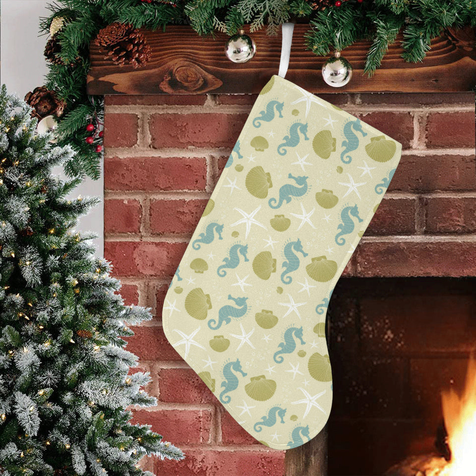 Seahorse shell starfish pattern background Christmas Stocking