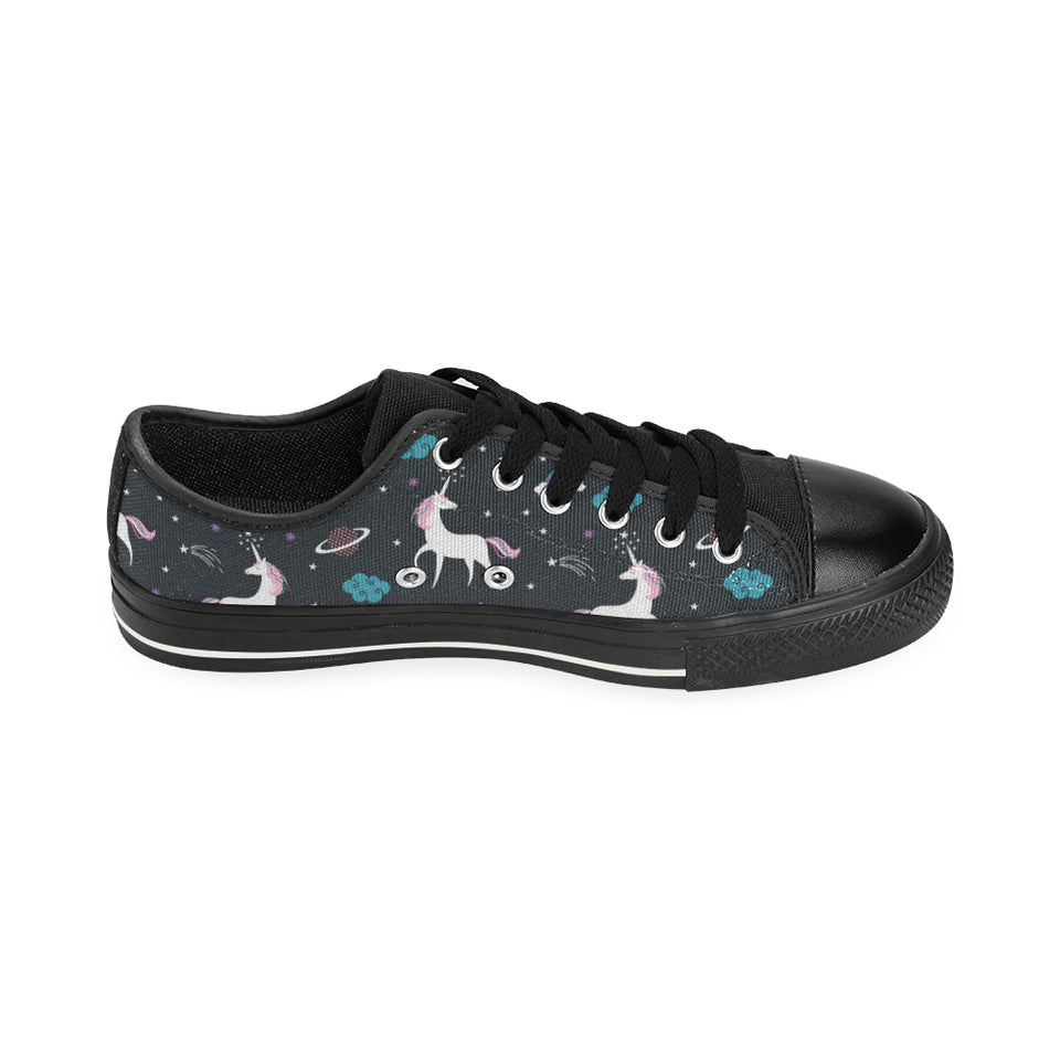 unicorn rainbows moon clound star pattern Men's Low Top Canvas Shoes Black