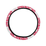 Maneki neko cat sakura pink background Car Steering Wheel Cover