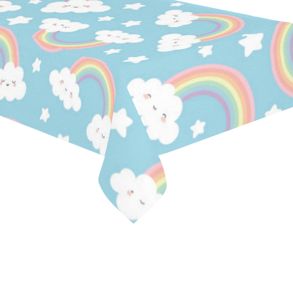 Cute rainbow clound star pattern blue background Tablecloth