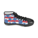 American football ball star stripes pattern Women's High Top Canvas Canvas Shoes Black