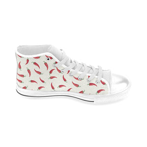 Chili peppers pattern Men's High Top Canvas Shoes White