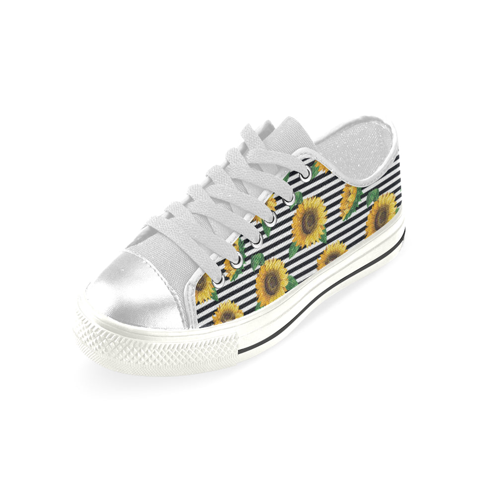 sunflowers ribbon background Women's Low Top Canvas Shoes White
