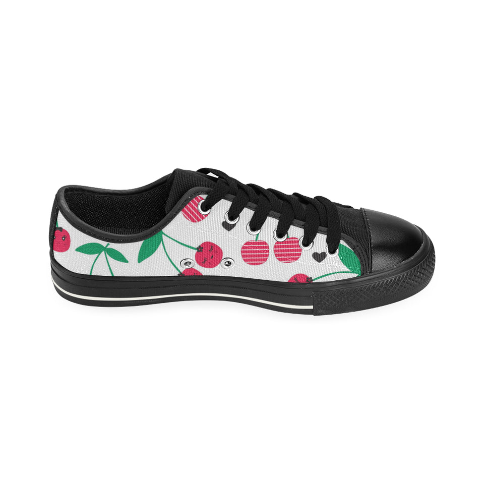 cherry pattern white background Men's Low Top Canvas Shoes Black