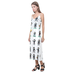 Cute ninja katana sword pattern V-Neck Open Fork Long Dress