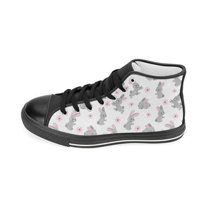 Watercolor cute rabbit pattern Women's High Top Canvas Shoes Black