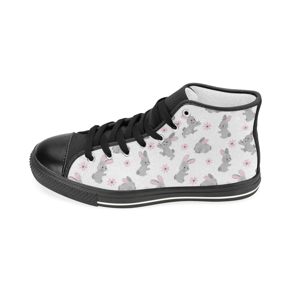 Watercolor cute rabbit pattern Women's High Top Canvas Shoes Black