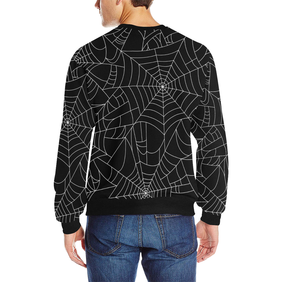 Spider web pattern Black background white cobweb Men's Crew Neck Sweatshirt