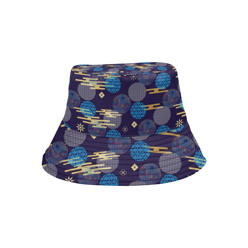 Blue japanese pattern cloud wave flower Unisex Bucket Hat