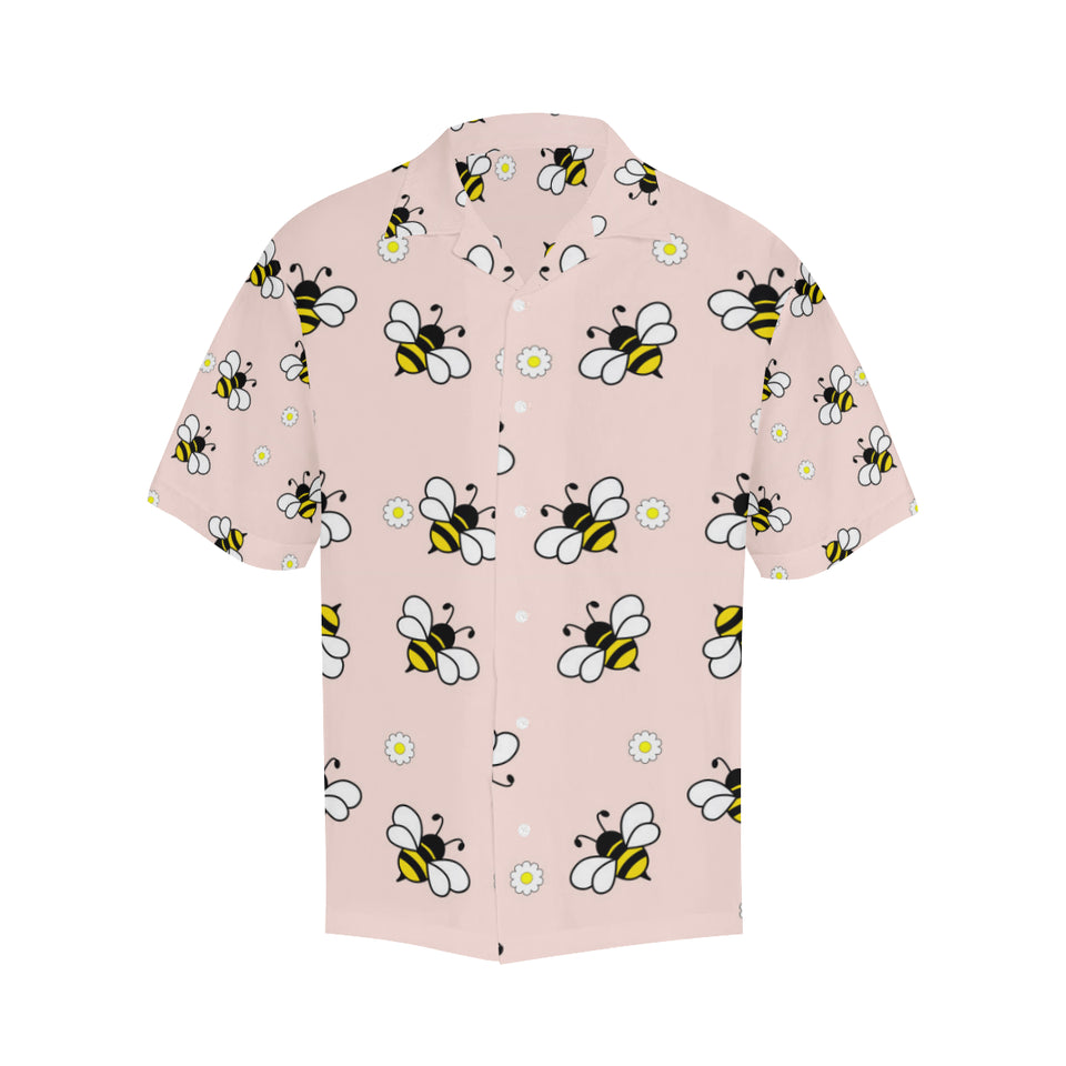 Cute bee flower pattern pink background Men's All Over Print Hawaiian Shirt