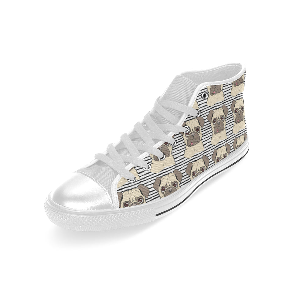 Happy pug pattern Men's High Top Canvas Shoes White