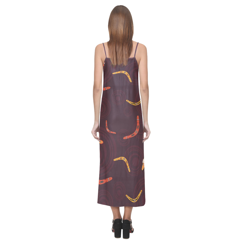 Boomerang Australian aboriginal ornament circle bl V-Neck Open Fork Long Dress