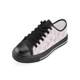 Watercolor pink heart pattern Women's Low Top Canvas Shoes Black