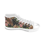 Horse head wild roses pattern Men's High Top Canvas Shoes White