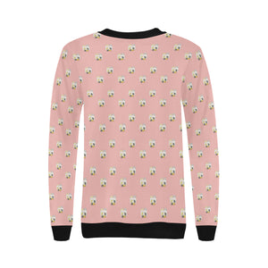 Cute hamster cheese pattern pink background Women's Crew Neck Sweatshirt