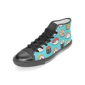 Cute sushi pattern Women's High Top Canvas Shoes Black