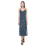 space pattern with planets, comets, constellations V-Neck Open Fork Long Dress