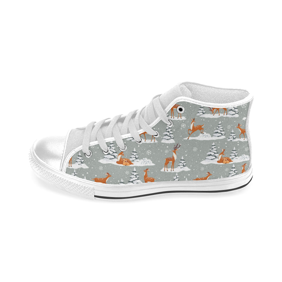 Beautiful deers Winter Christmas Men's High Top Canvas Shoes White