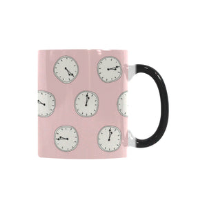 Clock pattern pink blackground Morphing Mug Heat Changing Mug