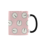 Clock pattern pink blackground Morphing Mug Heat Changing Mug