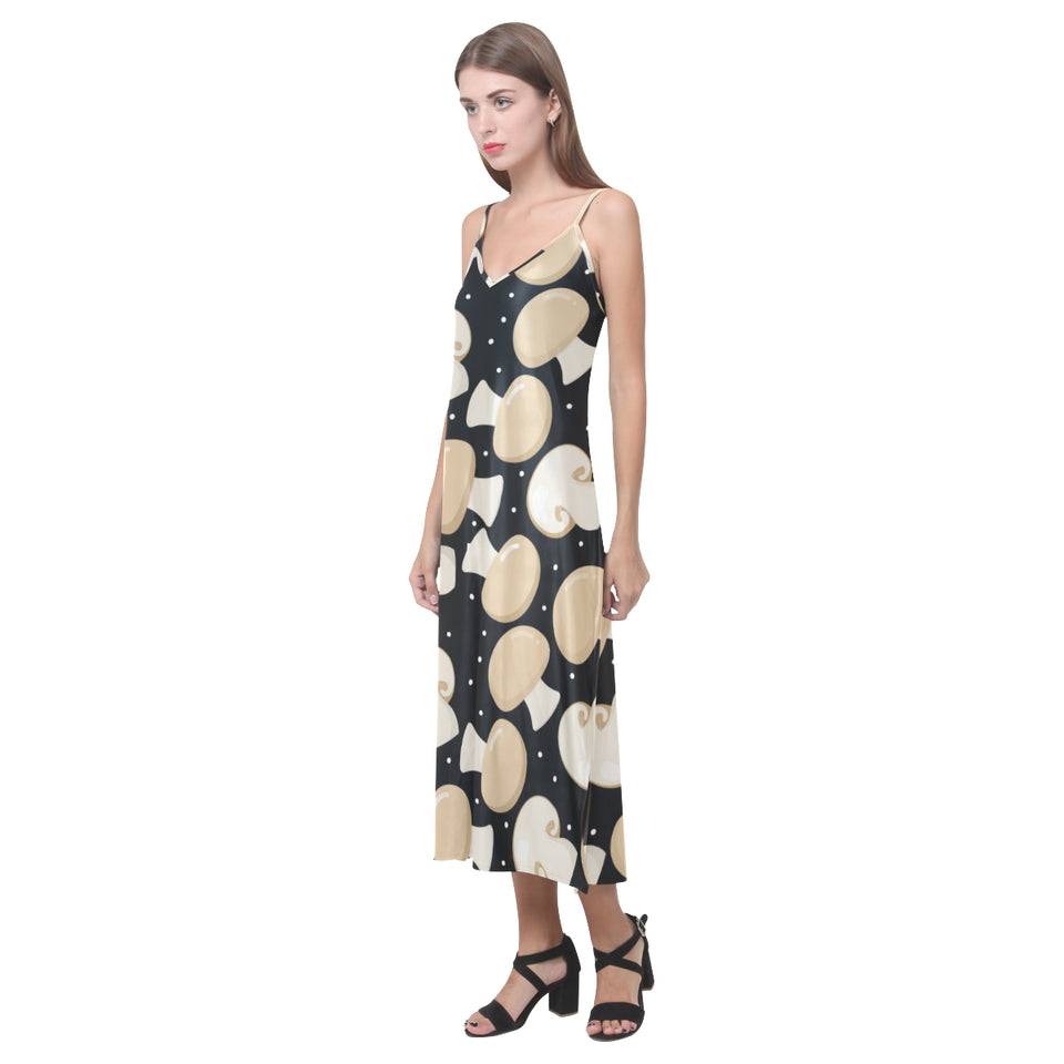 Champignon mushroom pattern V-Neck Open Fork Long Dress