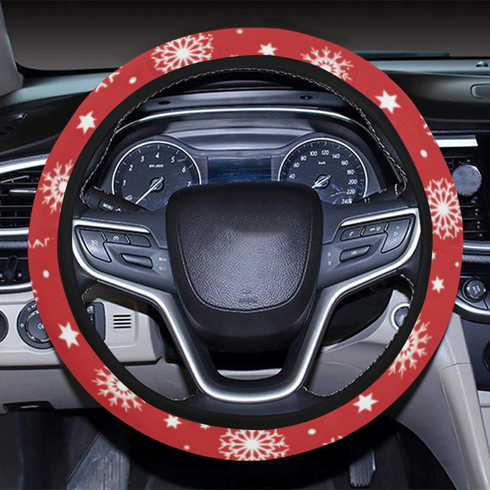 Snowflake pattern red background Car Steering Wheel Cover