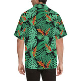 heliconia flower palm monstera leaves black backgr Men's All Over Print Hawaiian Shirt