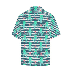 Cute octopuses heart striped background Men's All Over Print Hawaiian Shirt