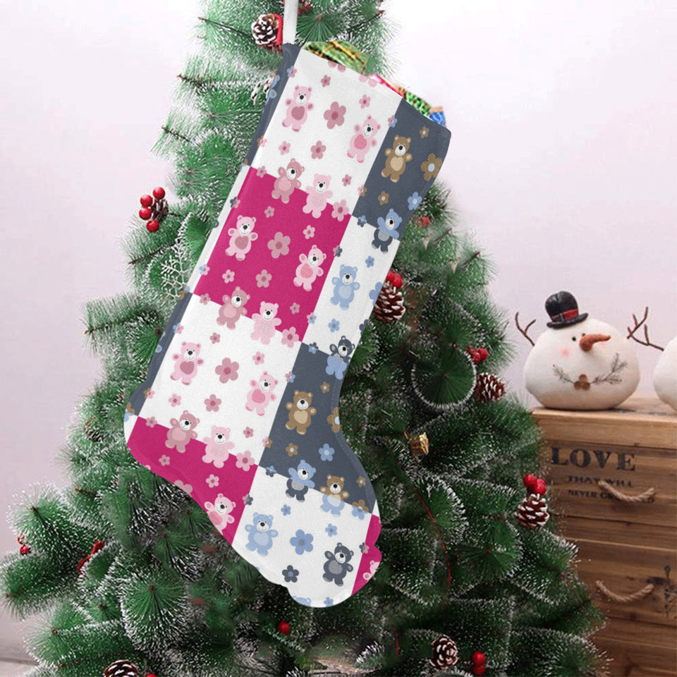 Teddy Bear Pattern Print Design 03 Christmas Stocking