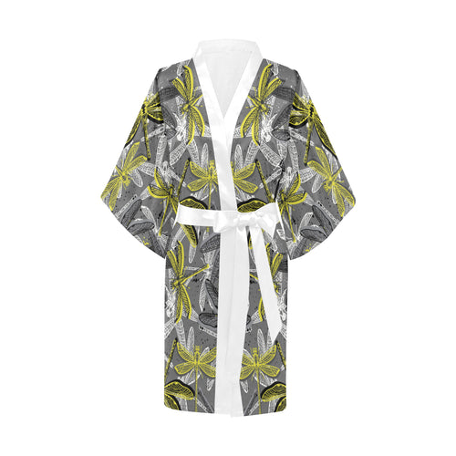 Hand drawn dragonfly pattern Women's Short Kimono Robe