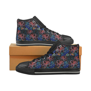 Octopus sea wave tropical fishe pattern Women's High Top Canvas Shoes Black