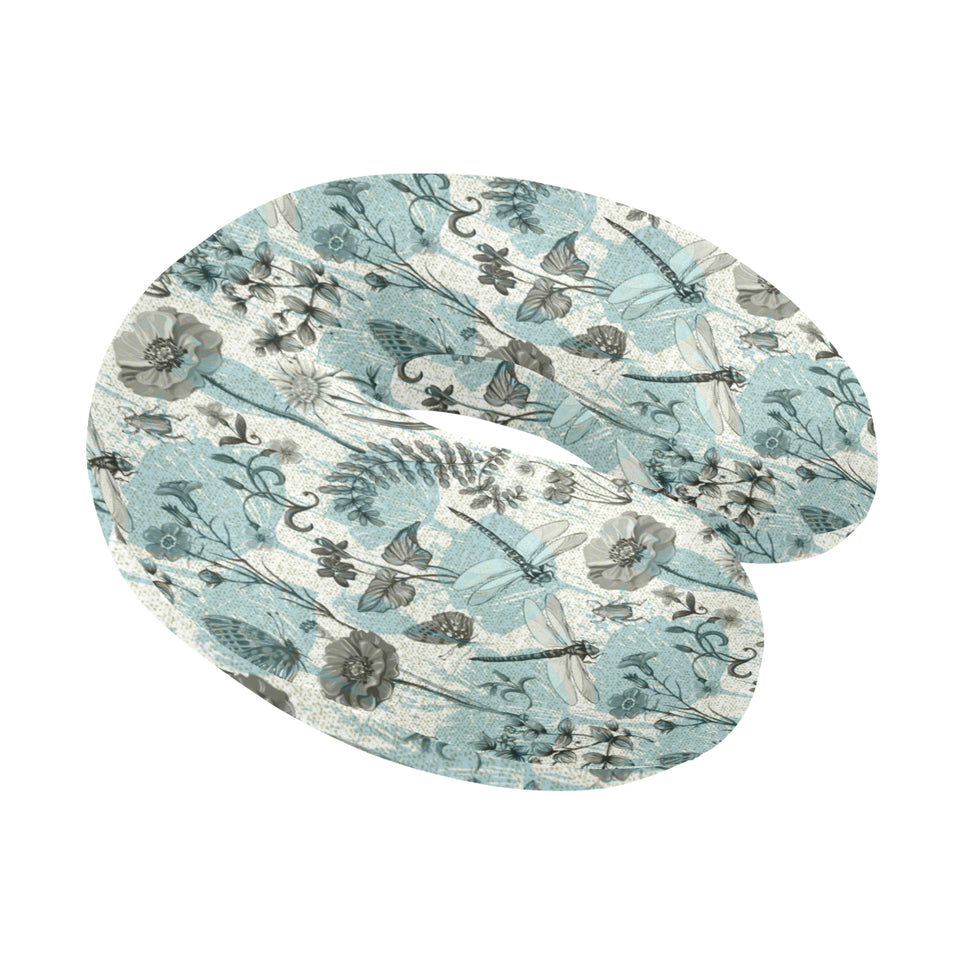 Dragonfly Butterfly Plants insect flower vintage s U-Shaped Travel Neck Pillow