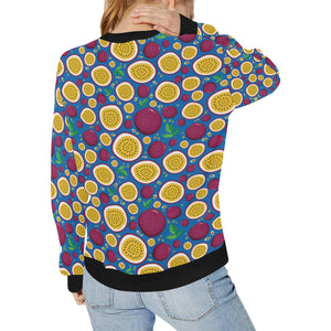 Passion fruit blue background Women's Crew Neck Sweatshirt