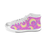 Moon pink rose background Women's High Top Canvas Shoes White