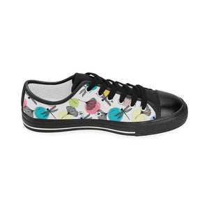 Dragonflies ginkgo leaves pattern Kids' Boys' Girls' Low Top Canvas Shoes Black
