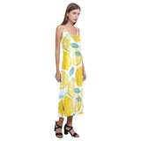 lemon design pattern V-Neck Open Fork Long Dress