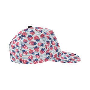 Strawberry pattern blue lines background All Over Print Snapback Cap