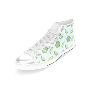 Durian pattern blue background Women's High Top Canvas Shoes White