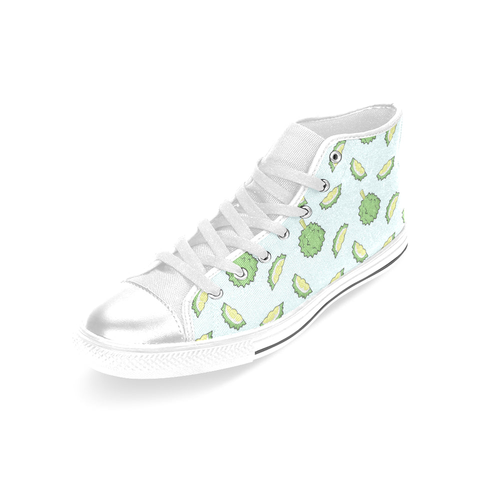 Durian pattern blue background Women's High Top Canvas Shoes White