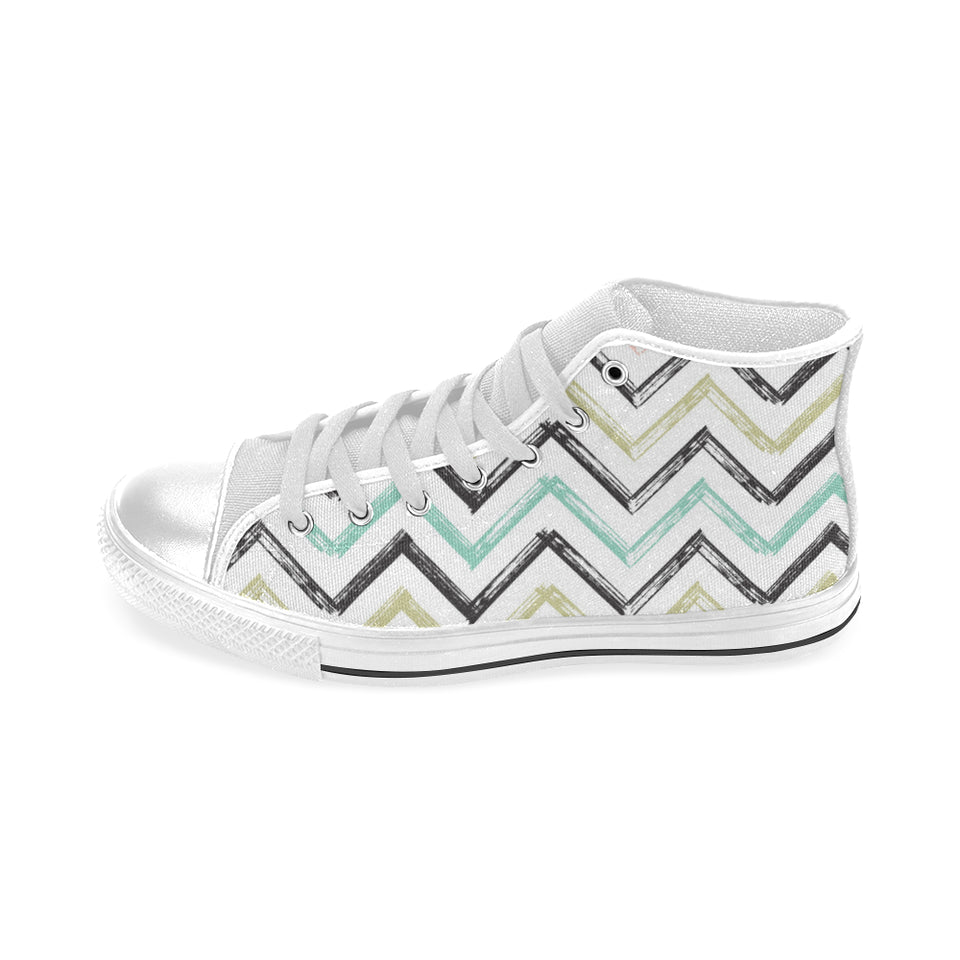 zigzag  chevron paint pattern Men's High Top Canvas Shoes White